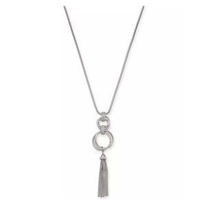 New ALFANI Silver-Tone Pavé Hoop & Chain Tassel Pendant Necklace